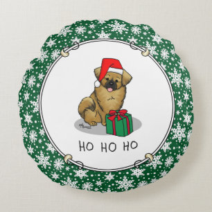Christmas Santa Hat Tibetan Spaniel (Brown) Cute Round Cushion