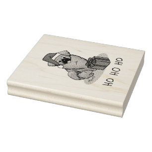 Christmas Santa Hat Tibetan Spaniel (Brown) Cute Rubber Stamp