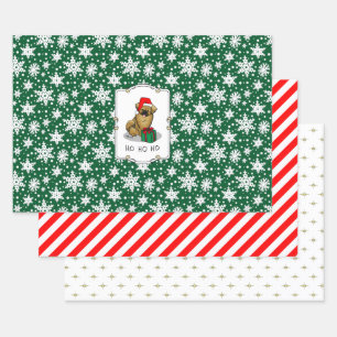 Christmas Santa Hat Tibetan Spaniel (Brown) Cute Wrapping Paper Sheet