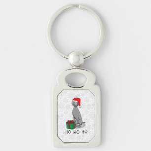 Christmas Santa Hat Weimaraner Dog (grey 1) Cute Key Ring