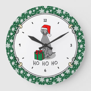 Christmas Santa Hat Weimaraner Dog (grey 1) Cute Large Clock