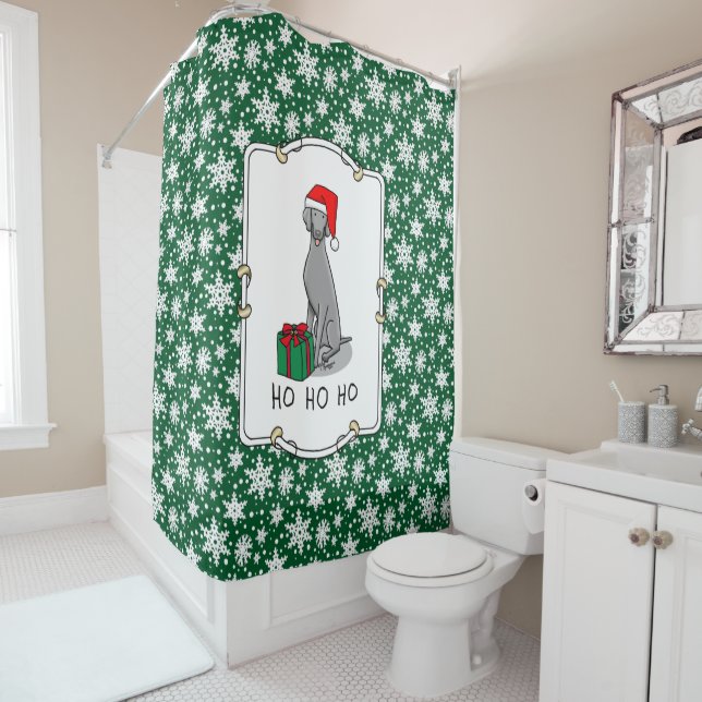 Christmas Santa Hat Weimaraner Dog (grey 1) Cute Shower Curtain (In Situ)