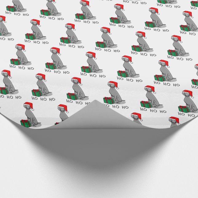 Christmas Santa Hat Weimaraner Dog (grey 1) Cute Wrapping Paper (Corner)
