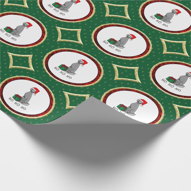 Christmas Santa Hat Weimaraner Dog (grey 1) Cute Wrapping Paper (Corner)