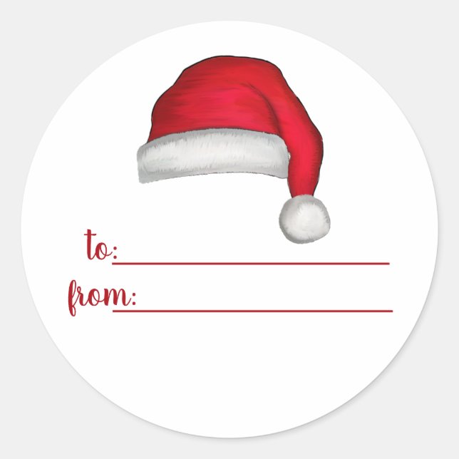 Christmas Santa Hat Whimsical Cute To From Classic Round Sticker (Front)