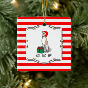 Christmas Santa Hat Whippet Dog Fawn & white Cute Ceramic Ornament