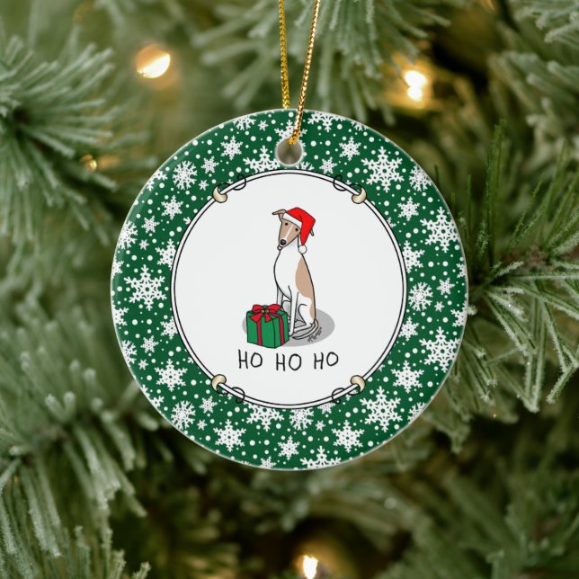 Christmas Santa Hat Whippet Dog Fawn & white Cute Ceramic Ornament (Tree)