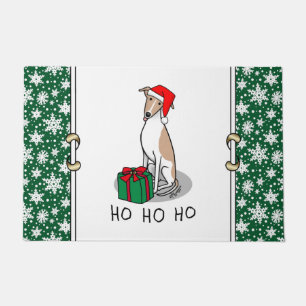 Christmas Santa Hat Whippet Dog Fawn & white Cute Doormat
