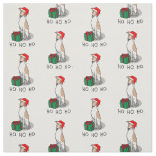 Christmas Santa Hat Whippet Dog Fawn & white Cute Fabric