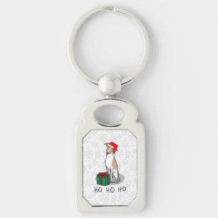 Christmas Santa Hat Whippet Dog Fawn & white Cute Key Ring