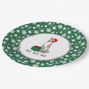 Christmas Santa Hat Whippet Dog Fawn & white Cute Paper Plate