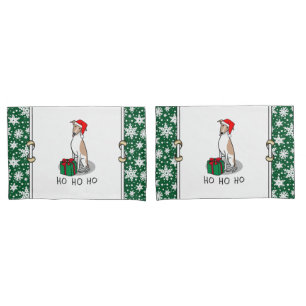 Christmas Santa Hat Whippet Dog Fawn & white Cute Pillowcase