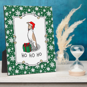 Christmas Santa Hat Whippet Dog Fawn & white Cute Plaque