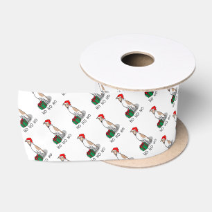 Christmas Santa Hat Whippet Dog Fawn & white Cute Satin Ribbon
