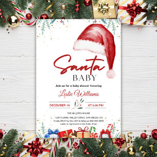 Christmas Santa Hat Winter Baby Shower Invitation