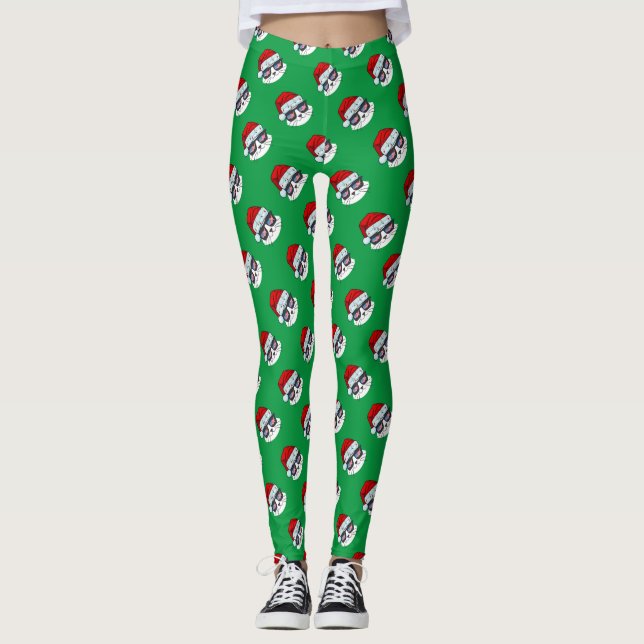Christmas Santa Hat With Cat Face Pattern  Leggings (Front)