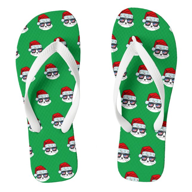 Christmas Santa Hat With Cat Face Pattern  Thongs (Footbed)