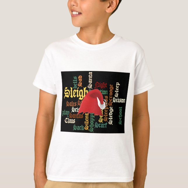 Christmas Santa Hat Word Art T-Shirt (Front)