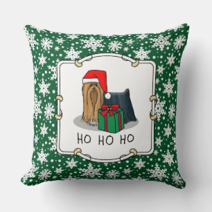 Christmas Santa Hat Yorkshire Terrier Yorkie Cute Cushion