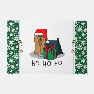 Christmas Santa Hat Yorkshire Terrier Yorkie Cute Doormat