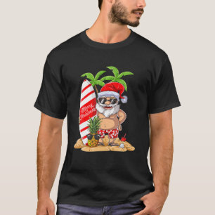 Christmas Santa Hawaiian Surfing T Summer Surf T-Shirt