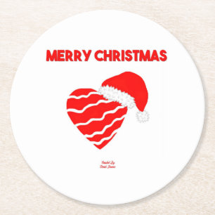 Christmas Santa Heart Round Paper Coaster