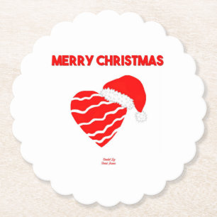Christmas Santa Heart Scalloped Round Coaster
