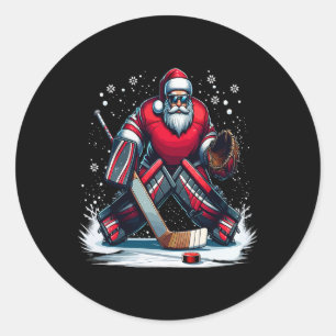 Christmas Santa Hockey Goalie Ugly Christmas Sweat Classic Round Sticker