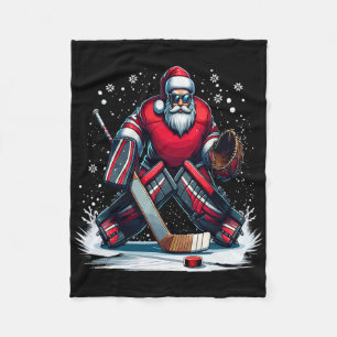 Christmas Santa Hockey Goalie Ugly Christmas Sweat Fleece Blanket