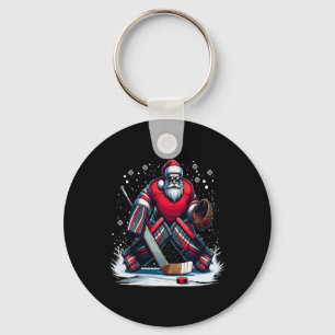 Christmas Santa Hockey Goalie Ugly Christmas Sweat Key Ring