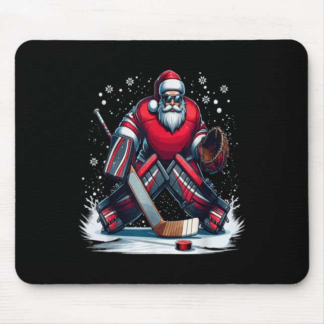 Christmas Santa Hockey Goalie Ugly Christmas Sweat Mouse Pad (Front)