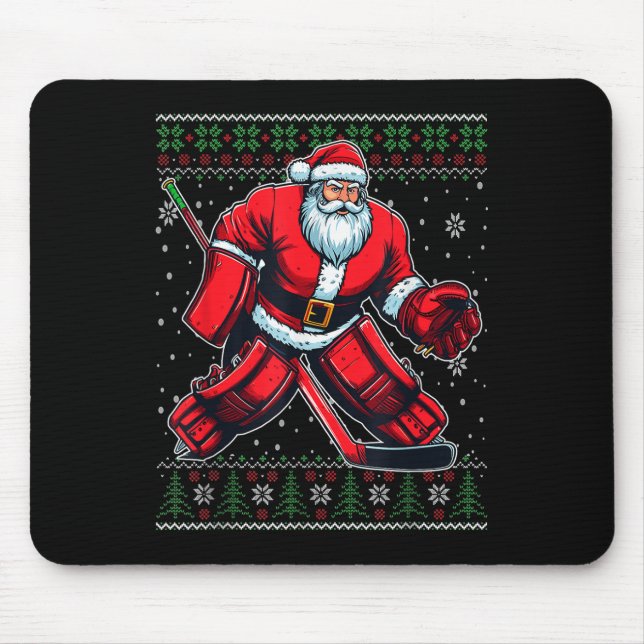 Christmas Santa Hockey Goalie Ugly Christmas Sweat Mouse Pad (Front)