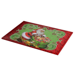 Christmas Santa Holiday glass cutting board