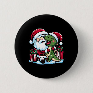 Christmas Santa Hugging T Rex Dinosaur In Santa Ha 6 Cm Round Badge