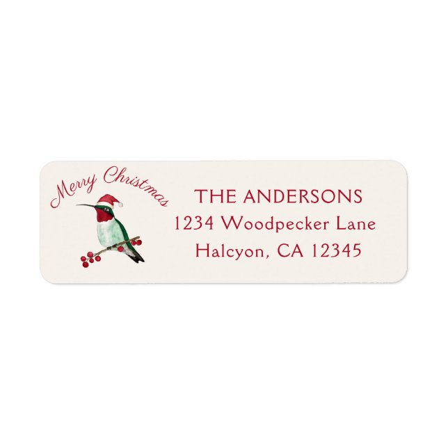 Christmas Santa Hummingbird Return Address Label (Front)