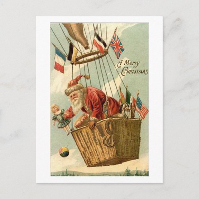 Christmas Santa in Hot Air Balloon Holiday Postcard (Front)