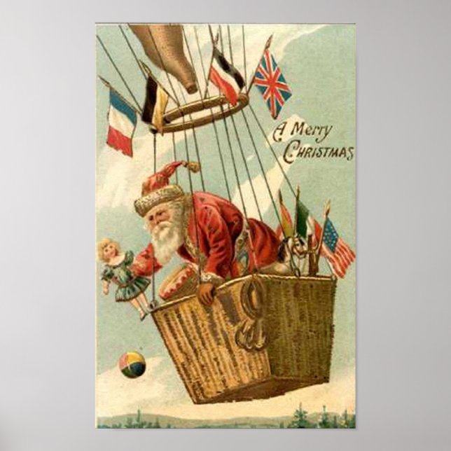 Christmas Santa in Hot Air Balloon Poster (Front)