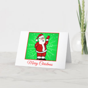 Christmas Santa in Red Suit Green Background Snow Holiday Card