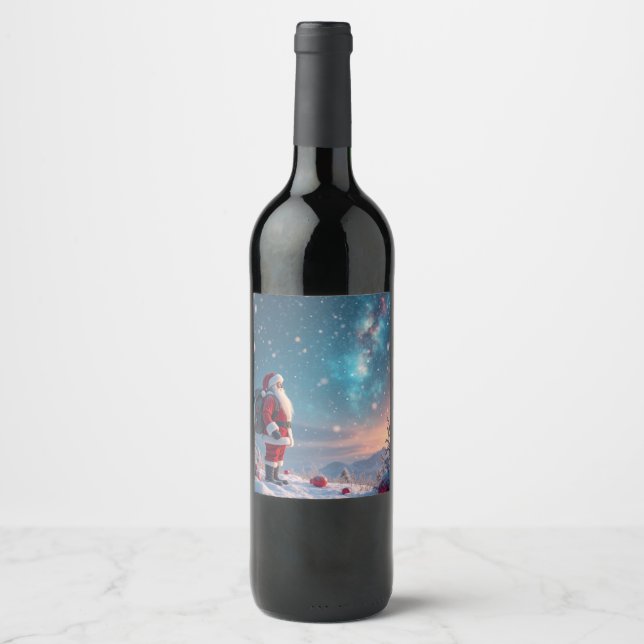 Christmas Santa in the North Pole Wine Label (Front)