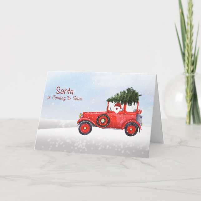 Christmas Santa in Truck with Tree  Christmas Card (Front)