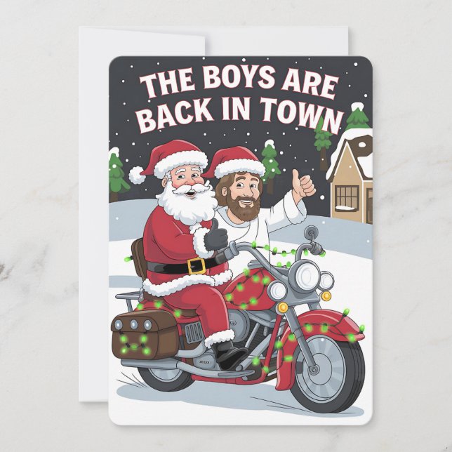 Christmas Santa Jesus On A Motorcycle Funny Xmas Invitation (Front)