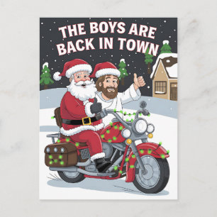 Christmas Santa Jesus On A Motorcycle Funny Xmas Postcard