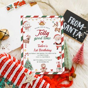 Christmas Santa Jolly Good Time 1st Birthday Party Invitation