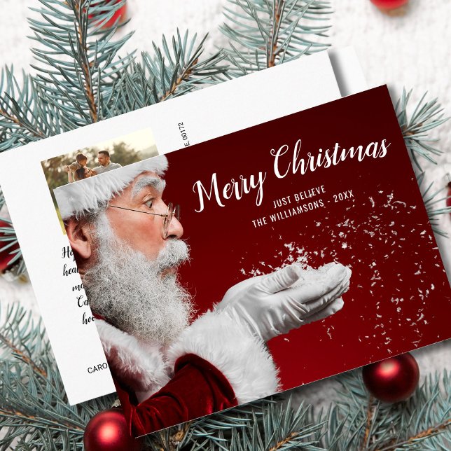 Christmas Santa Just Believe Custom Family Photo Postcard (Creator Uploaded)
