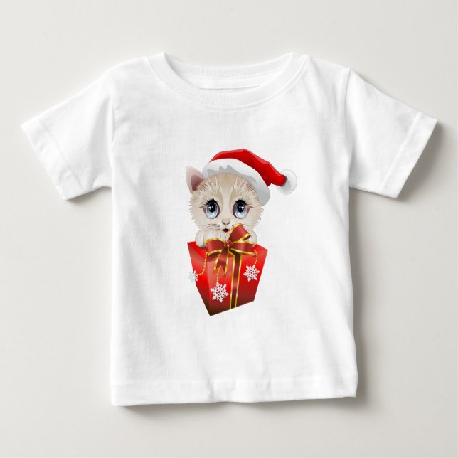 Christmas Santa Kitten with Gift Baby T-Shirt (Front)