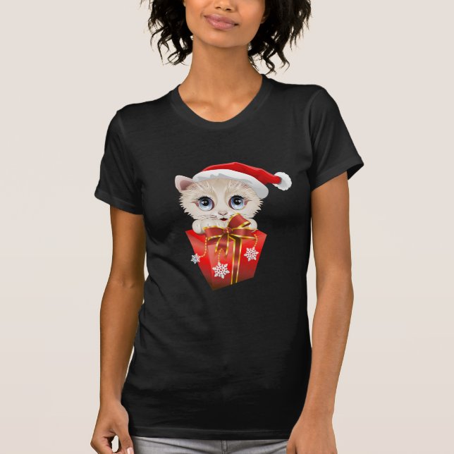 Christmas Santa Kitten with Gift T-Shirt (Front)