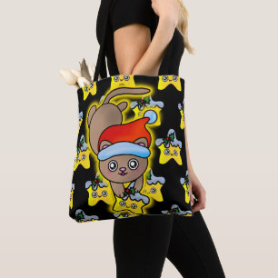 Christmas Santa Kitty Cat with Golden Star Tote Bag