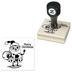 Christmas Santa Lady Bug Wood Art Stamp