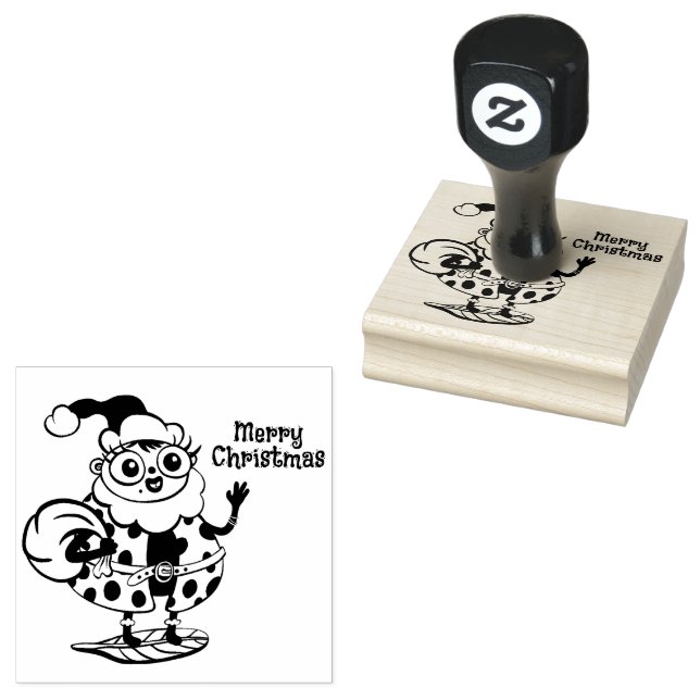 Christmas Santa Lady Bug Wood Art Stamp (Stamped)