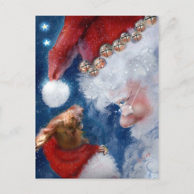 Christmas Santa Loves Animals Holiday Postcard (Front)